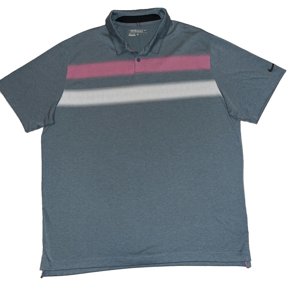 Nike Golf Polo Shirt Mens XL Gray Pink Tour Performance Dri-Fit Short Sleeve